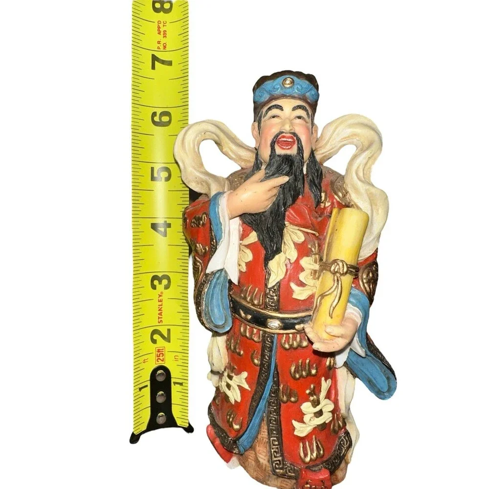 Vintage Chinese Immortal Scholar Figurine Lu God Prosperity Scroll Resin 7